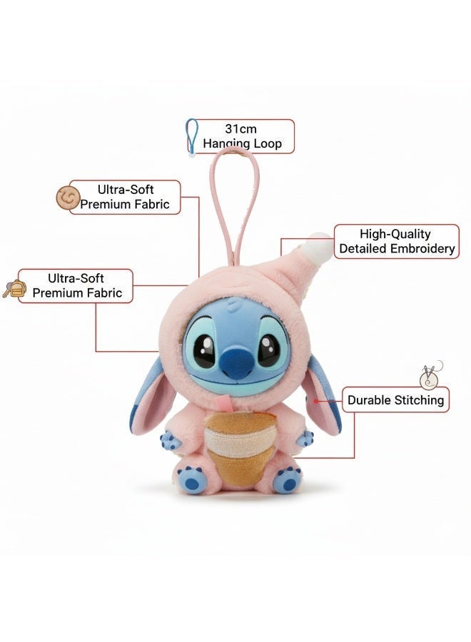 Stitch Figure Keychain Plush Doll 18cm – Cute Vinyl Face Stuffed Animal with Pink Hood & Mango | Disney Lilo & Stitch Surprise Box Series Bag Charm | Soft Hanging Toy Gift for Girls & Kids Birthday Eid Ramadan - Image 3